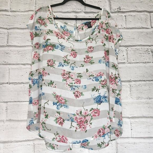 Torrid Sheer Floral Tunic Blouse Sz 1 Cut Out Back Womens Multicolor Sleeveless - Picture 1 of 10